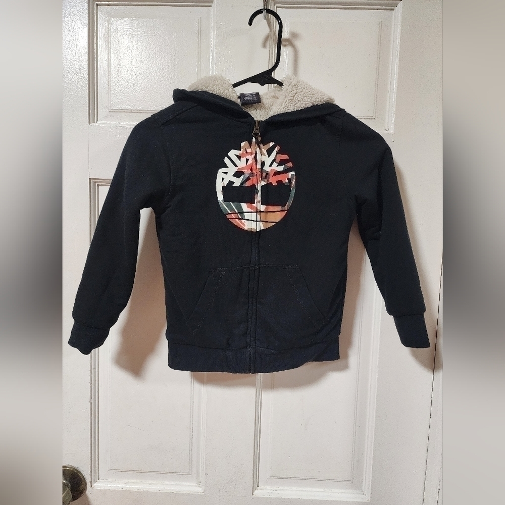 Timberland Kids L/G (6) Black Full-Zip Sherpa Lined Hoodie Sweatshirt Jacket